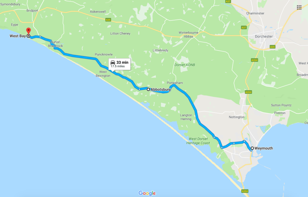 Jurassic Coast road drive route