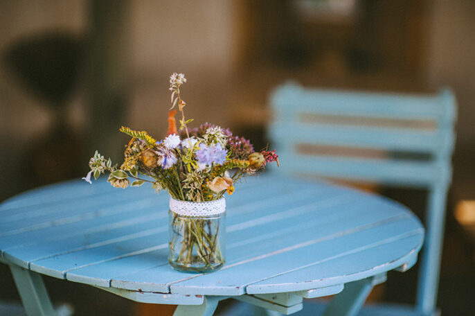 flowers on table at down house farm cafe