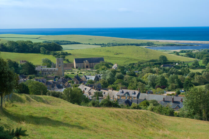 view over abbotsbury the fleet lagoon and chesil beach